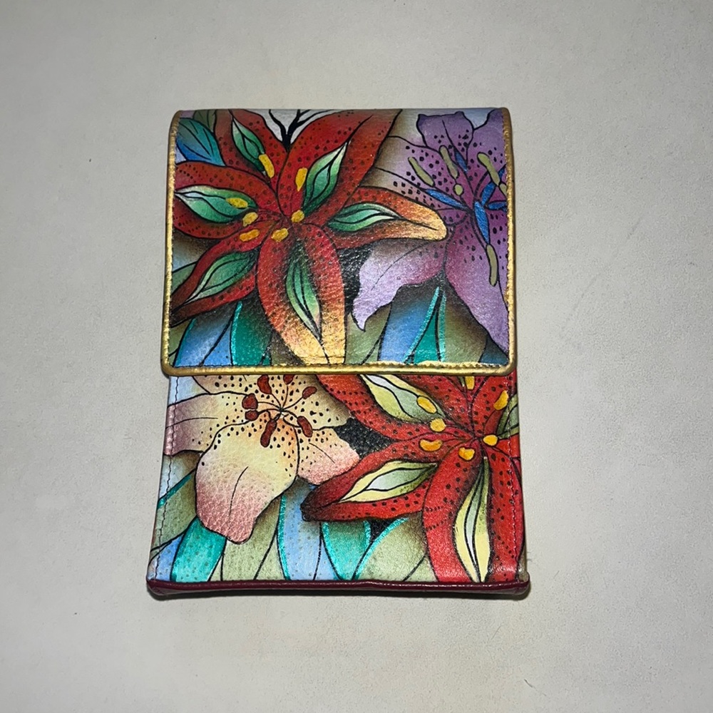 AUTHENTIC hand painted floral leather Anuschka crossbody bag w/ removable strap